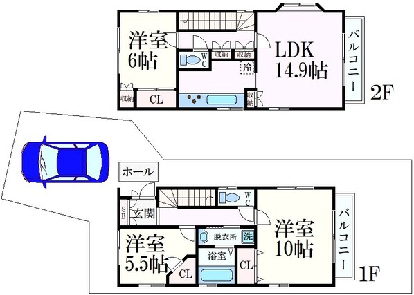 西宮市南越木岩町貸家の物件間取画像